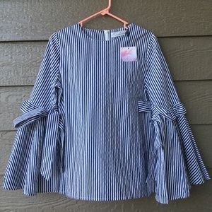 NWT! Chicwish blue and white striped bell sleeve top size M